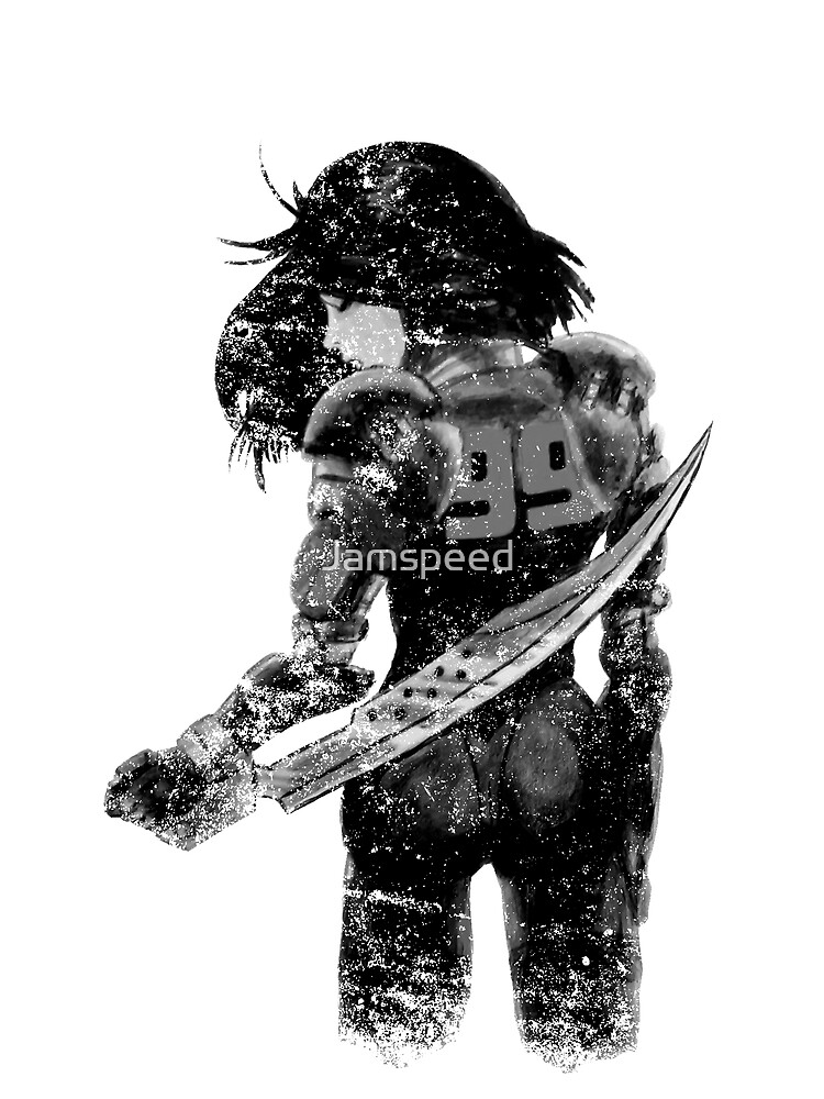 Manga Angel watercolor distressed in black and white by Jamspeed