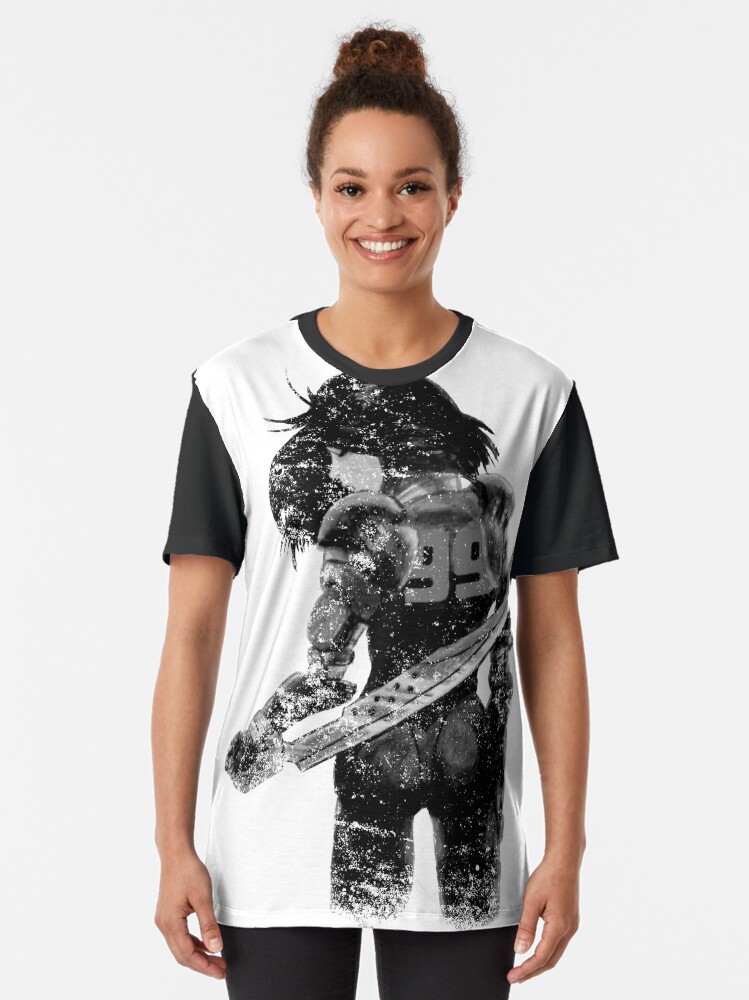 Alternate view of Manga Angel watercolor distressed in black and white Graphic T-Shirt