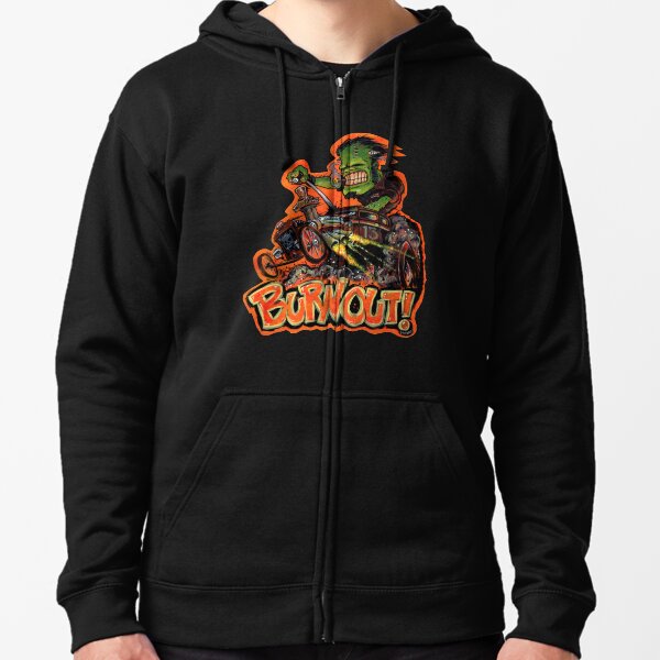 BURNOUT Hot Rod Monster Art Zipped Hoodie