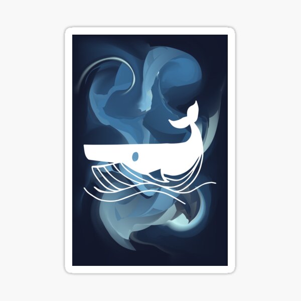 Blue Abstract Painting with Whale Icon or Silhouette. Graphic Design for Shirt, Sticker, Mug, Phone Covers and more. Sticker