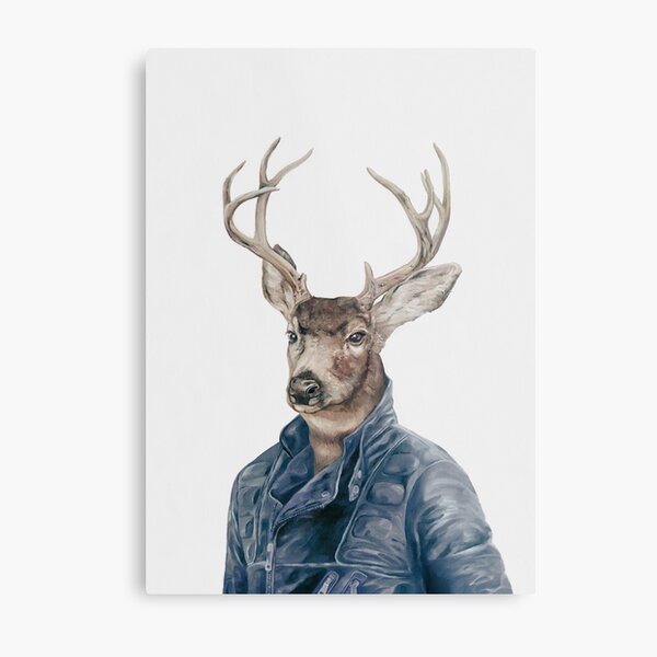 Deer in Navy Blue Metal Print