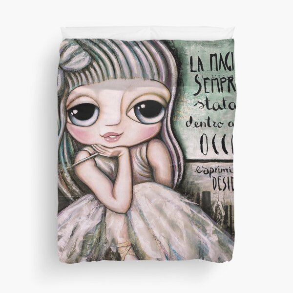 Fairy white hair and big eyes art by Margherita Arrighi Duvet Cover