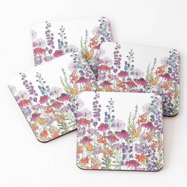 Flower Garden - Echinacea, Montbretia (Crocosmia), Delphiniums & Alliums Coasters (Set of 4)