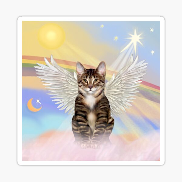 Heavens Clouds - Brown Tabby Cat Angel Sticker