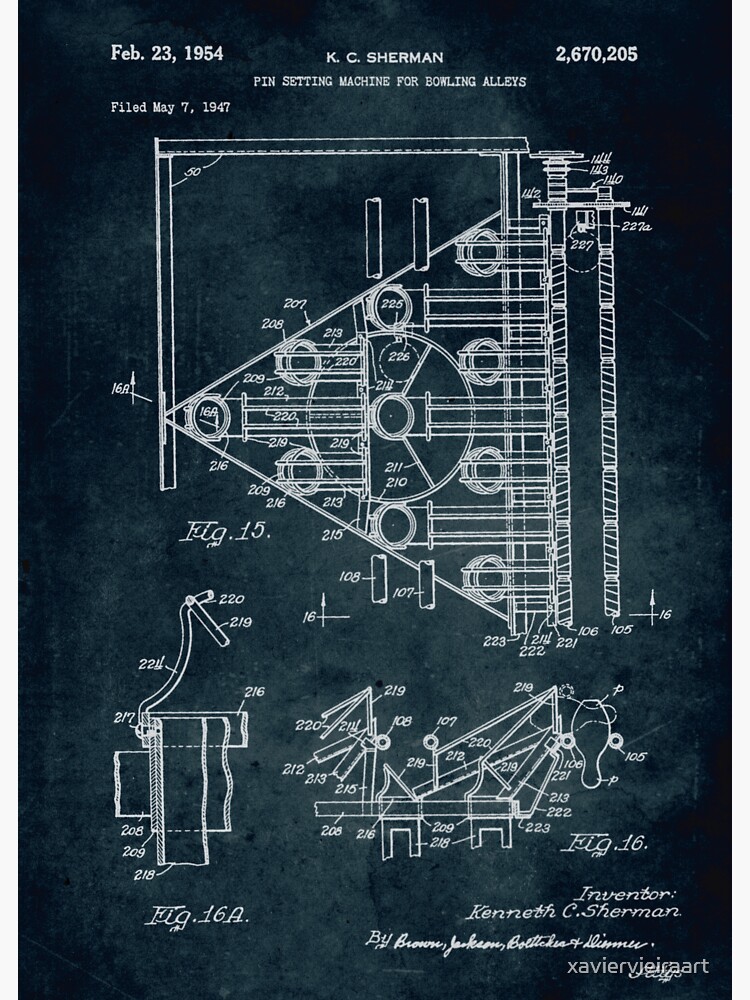 "1947 Pin setting machine for bowling alleys" Sticker for Sale by