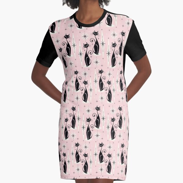 Mid Century Meow Retro Atomic Cats Graphic T-Shirt Dress