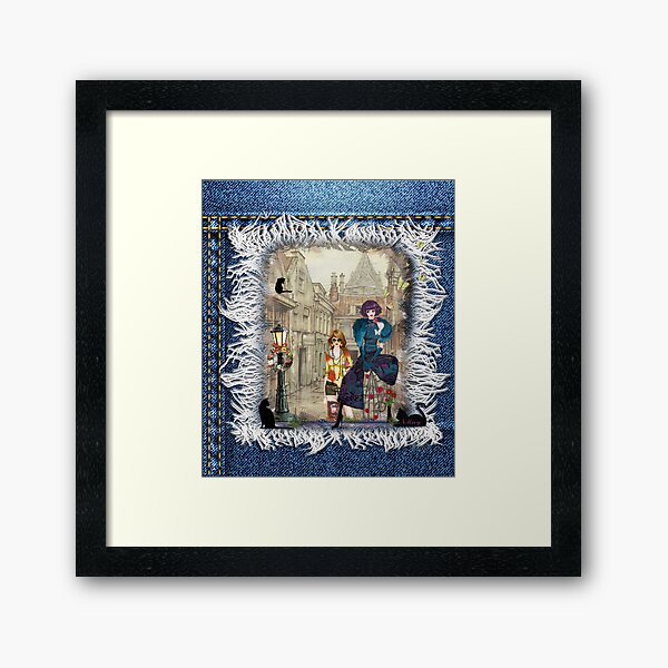 High fashion in front of Anton Pieck's painting. Framed Art Print