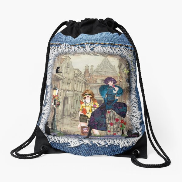High fashion in front of Anton Pieck's painting. Drawstring Bag