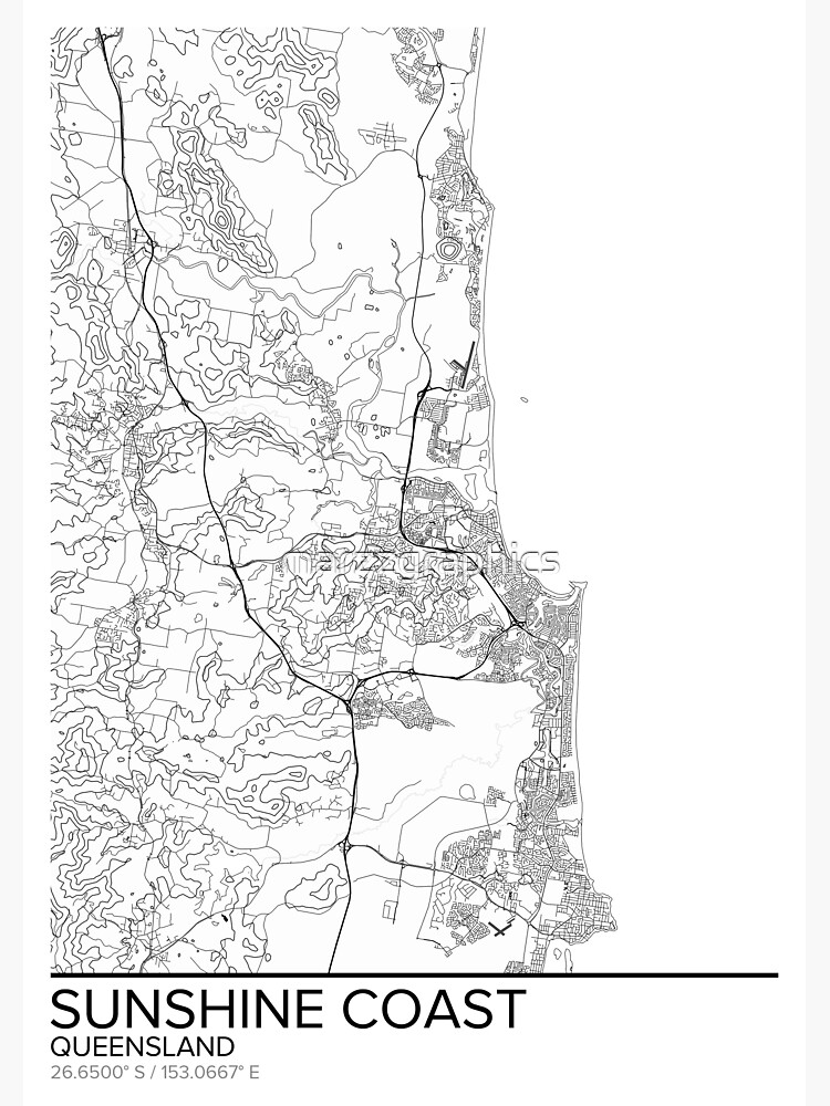 Lámina metálica «Mapa de Sunshine Coast, póster impreso en la pared ...