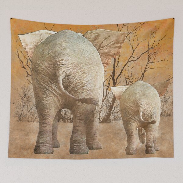 Aperçu de l'œuvre Éléphant maman et bébé éléphant dans la steppe créée et vendue par DSIGN4YOU.