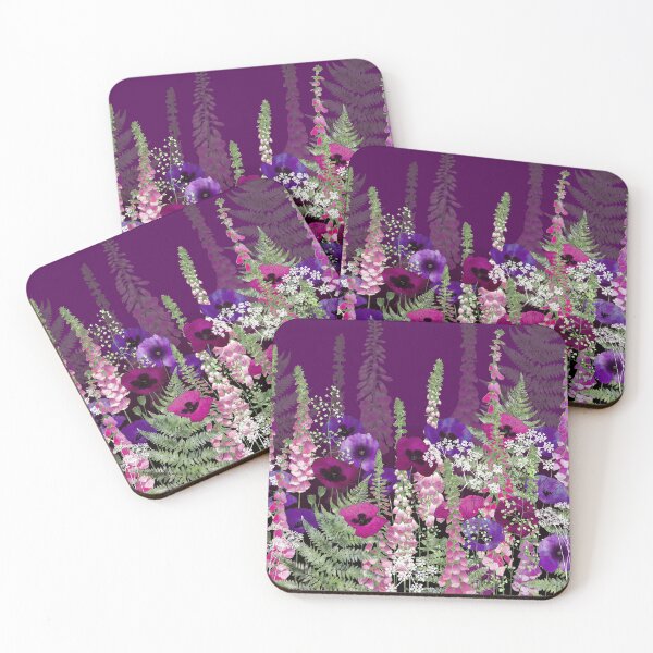 Item preview, Flower Garden - Purple Poppies, Pink Foxgloves & Bracken designed and sold by Fiona Calder Designs.