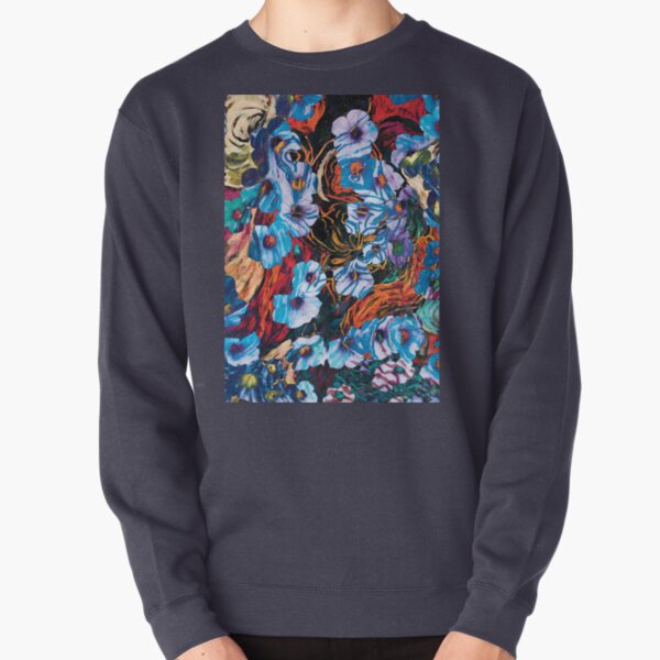 floral mottled indigo abstract art Pullover Sweatshirt