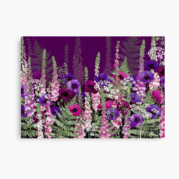 Flower Garden - Purple Poppies, Pink Foxgloves, Ferns Canvas Print