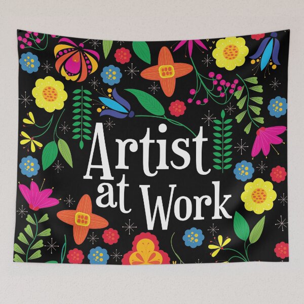 Item preview, artist at work, folk art print, bright colourful print with folk style floral elements designed and sold by paperandinkuk.