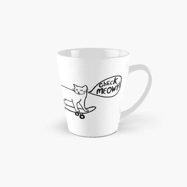 CHECK MEOWT! Funny Skateboarding Cat Black White Art Tall Mug