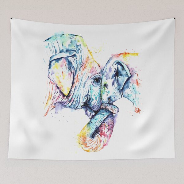 Item preview, Elephant Mom and Baby Painting - Colorful Watercolor Painting by Whitehouse Art designed and sold by Lisa Whitehouse.