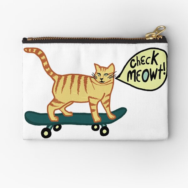 Check Meowt Punny Skateboarding Tabby Cat  Zipper Pouch