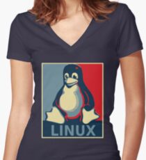 Linux tux penguin obama poster Women's Fitted V-Neck T-Shirt