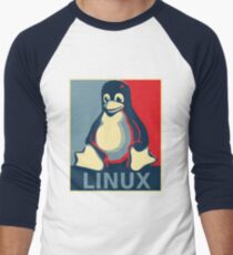 Linux tux penguin obama poster Men's Baseball ¾ T-Shirt
