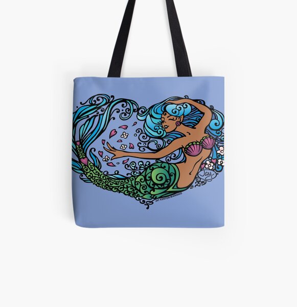 Heart of a Mermaid- Color- Dark All Over Print Tote Bag