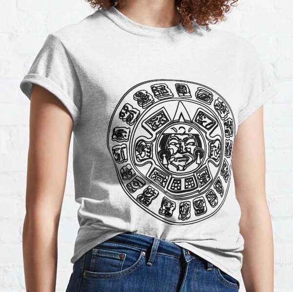 Ancient Maya Art illustration decoration pattern design abstract, ornate, monochrome, circle, retro style Classic T-Shirt