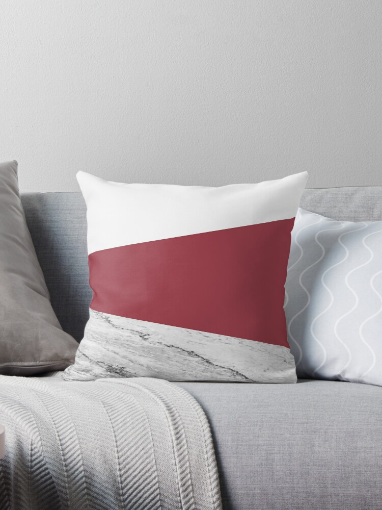 Dark red white grey marble texture pillow by ARTbyJWP | redbubble.com