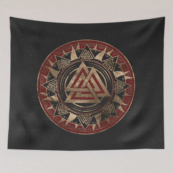Item preview, Valknut Symbol Black and Red Leather and gold designed and sold by Nartissima.