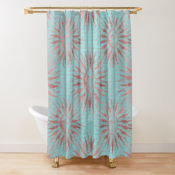 Ancient Sun Face Copper And Teal Shower Curtain
