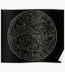 Constellations of the Northern Hemisphere | Yellowed Ink on Black Poster