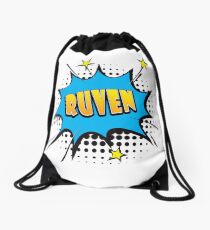 Comic book speech bubble font first name Ruven Drawstring Bag