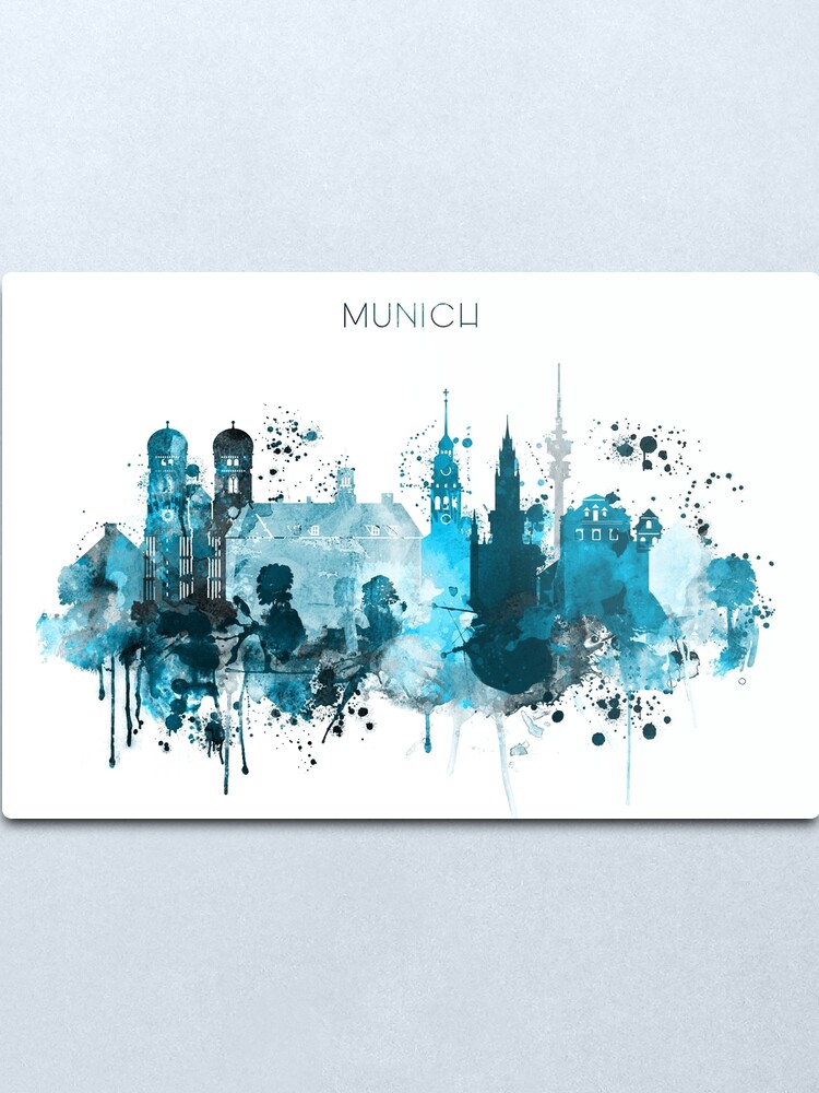 Alternate view of Munich Monochrome Blue Skyline Metal Print