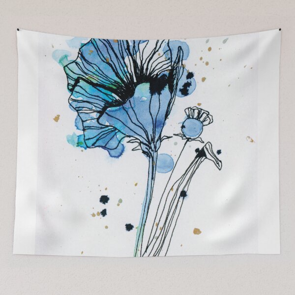 Item preview, Contemporary Sketched Poppy in Blue Watercolor Wash designed and sold by Kelly Roy.