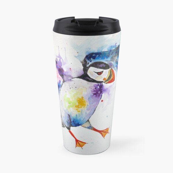 Colourful Puffin and a Bumble bee Travel Mug