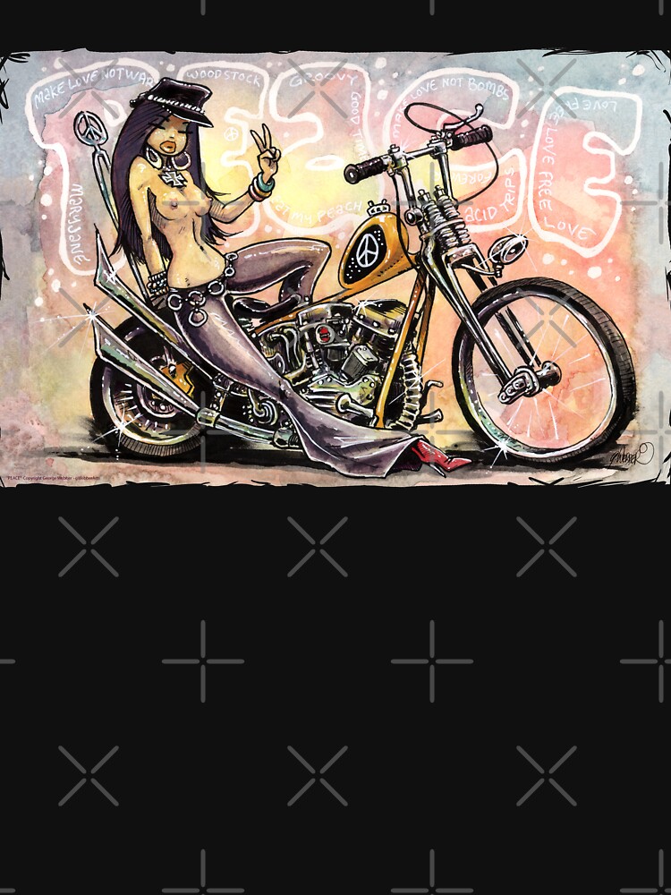 Thumbnail 7 of 7, Classic T-Shirt, PEACE - Hippy Motorcycle Girl designed and sold by George Webber.