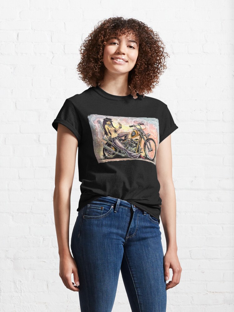 Thumbnail 4 of 7, Classic T-Shirt, PEACE - Hippy Motorcycle Girl designed and sold by George Webber.