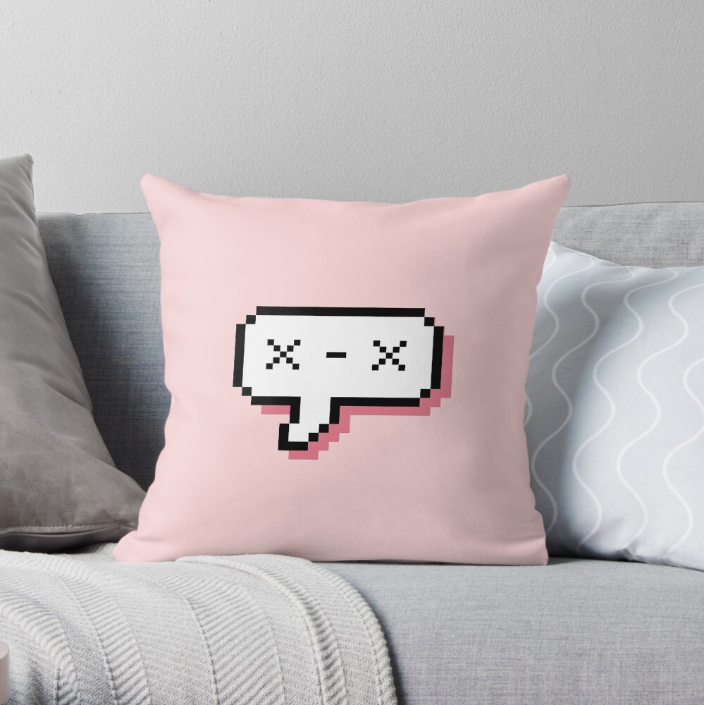 Dead Kaomoji - Pixel Speech Bubble - (Pink) Throw Pillow