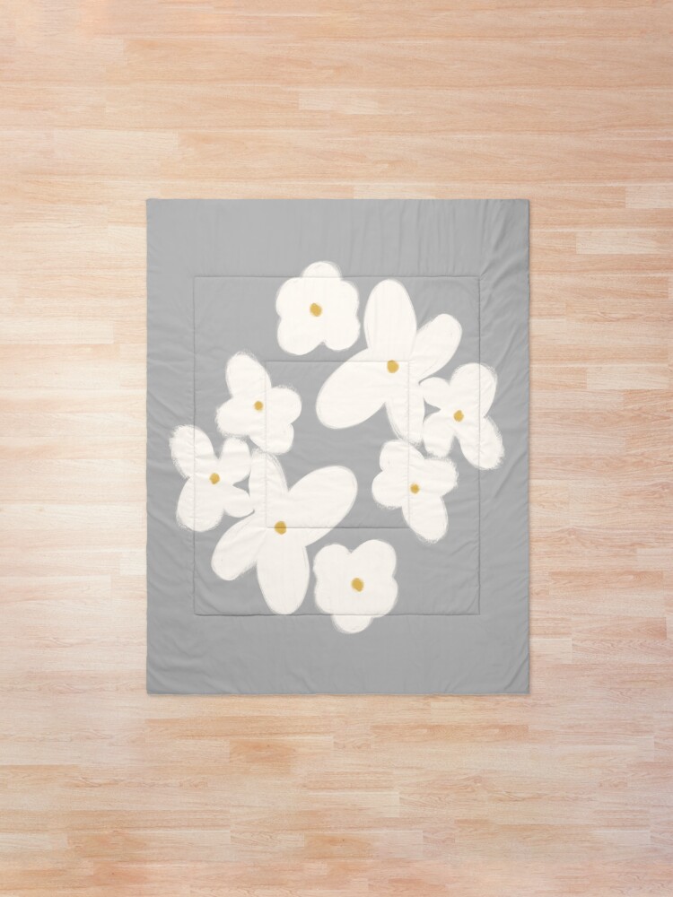 Alternate view of Painted Blooms in Pale Blush Pink on Solid Grey. Cheerful. Floral. Minimalist. Comforter