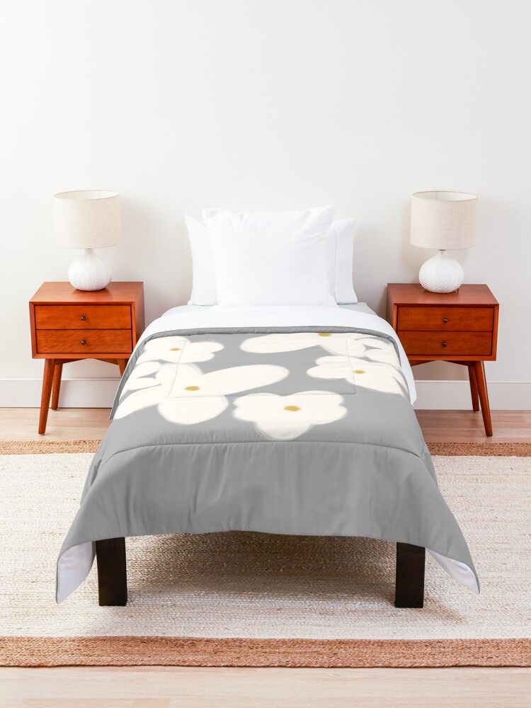 Alternate view of Painted Blooms in Pale Blush Pink on Solid Grey. Cheerful. Floral. Minimalist. Comforter