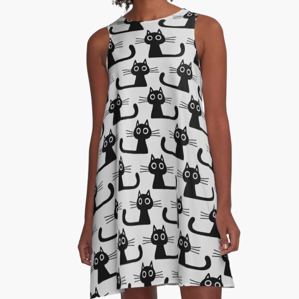 Cutie Kitty Cat Wide Eyed Black Kitten A-Line Dress