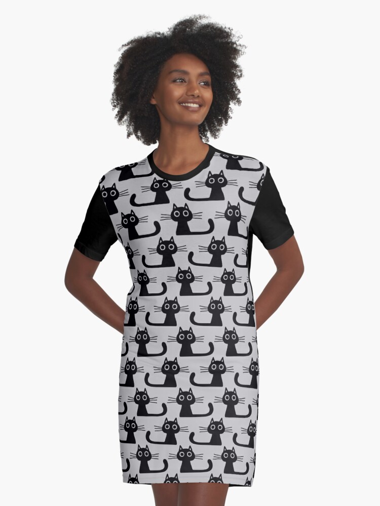 Cutie Kitty Cat Wide Eyed Black Kitten | Graphic T-Shirt Dress