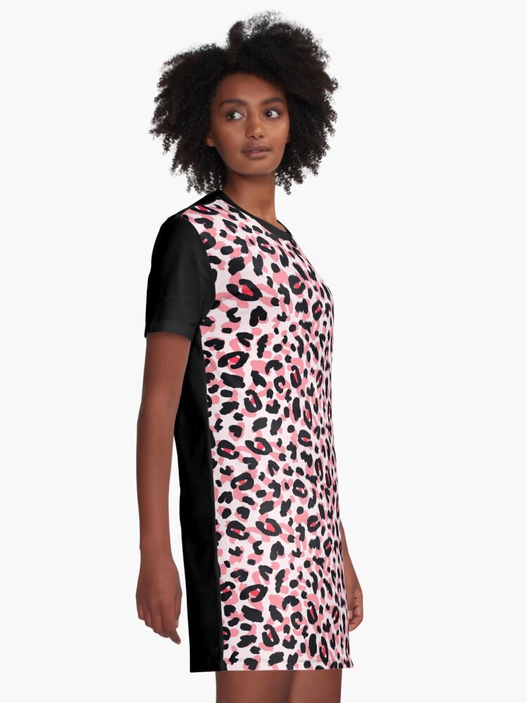 pink animal print shirt dress