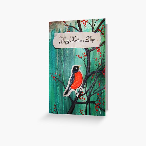 Happy Mother's Day Red Robin On Cherry Tree Greeting Card
