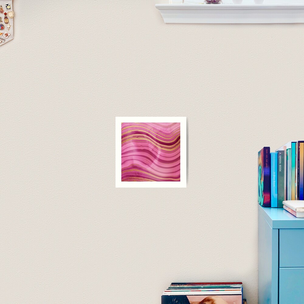 Pink Wavy Agate with Gold Stripes Art Print