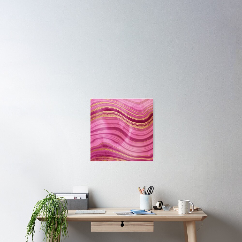 Pink Wavy Agate with Gold Stripes Poster