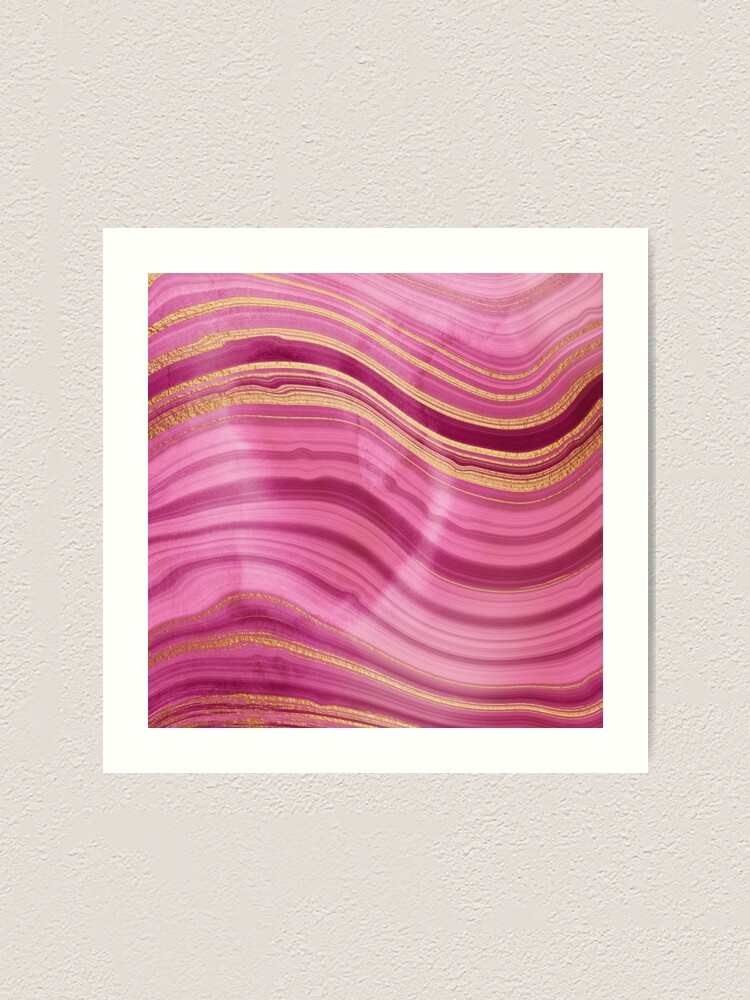 Alternate view of Pink Wavy Agate with Gold Stripes Art Print