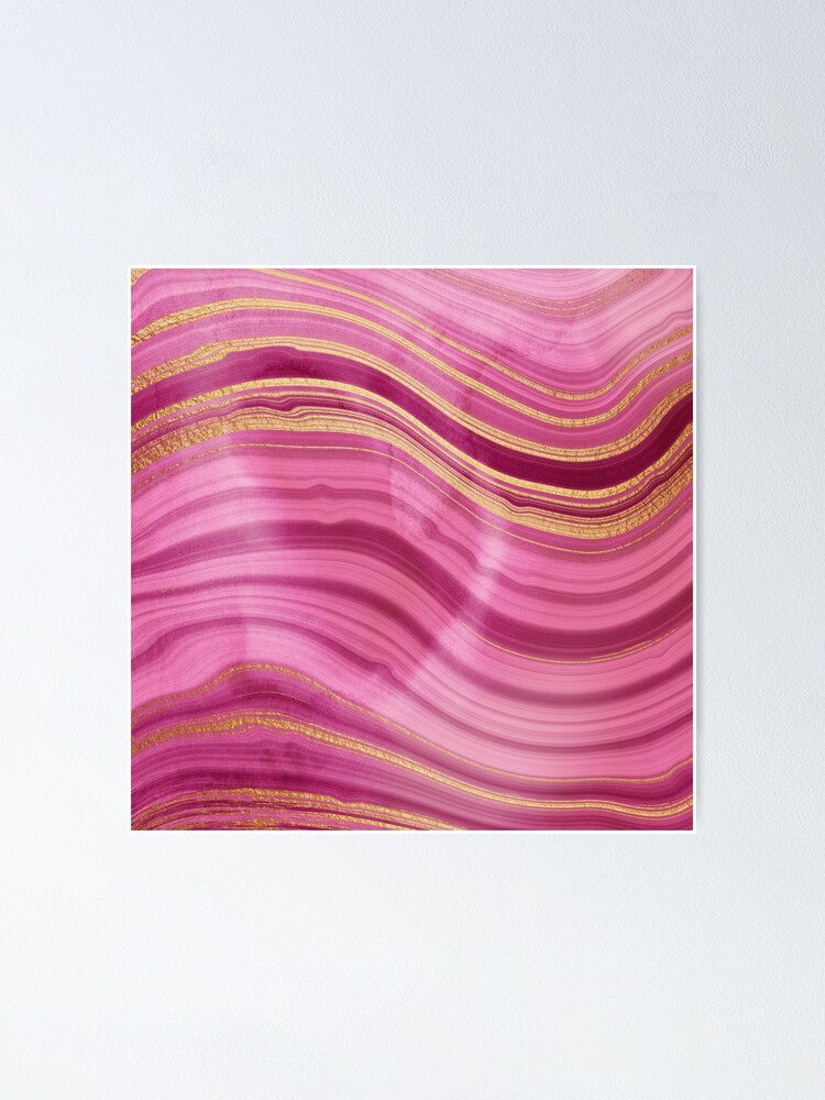 Alternate view of Pink Wavy Agate with Gold Stripes Poster
