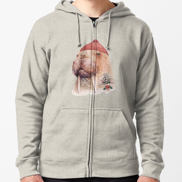 Tattooed Walrus (Red) Zipped Hoodie