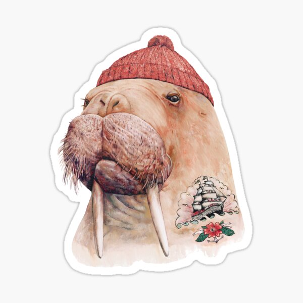 Tattooed Walrus (Red) Sticker