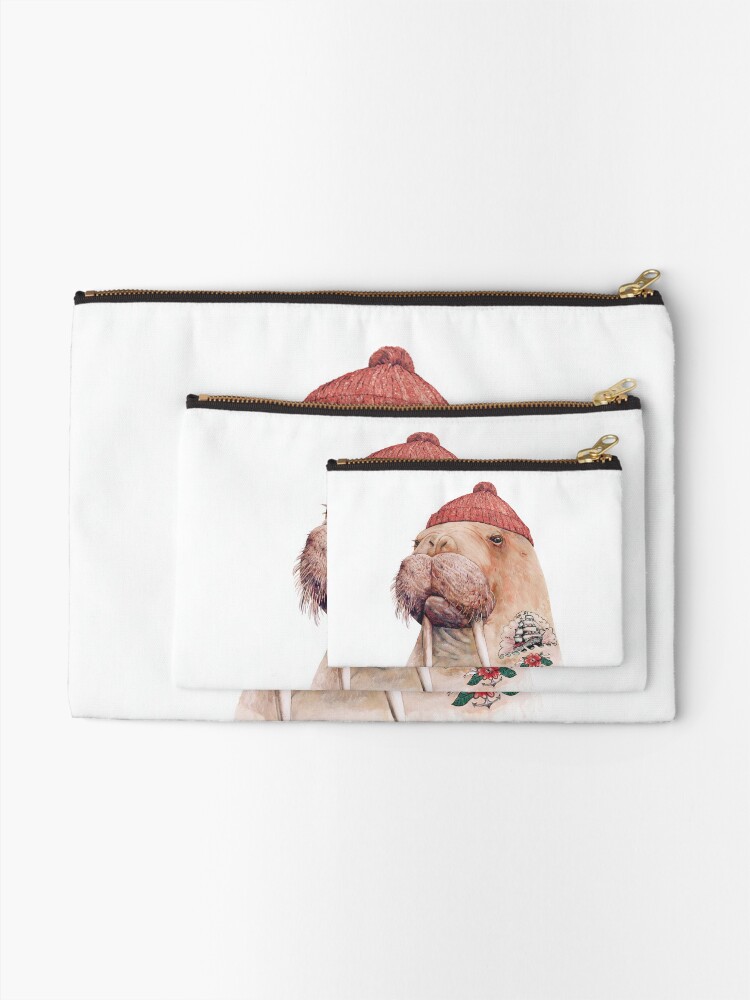Alternate view of Tattooed Walrus (Red) Zipper Pouch