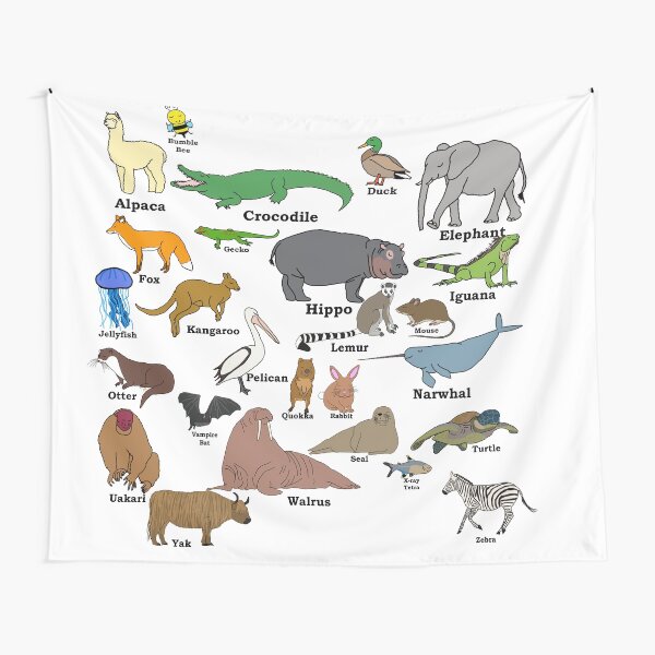 Animal Alphabet Tapestry By Printingmotion Redbubble